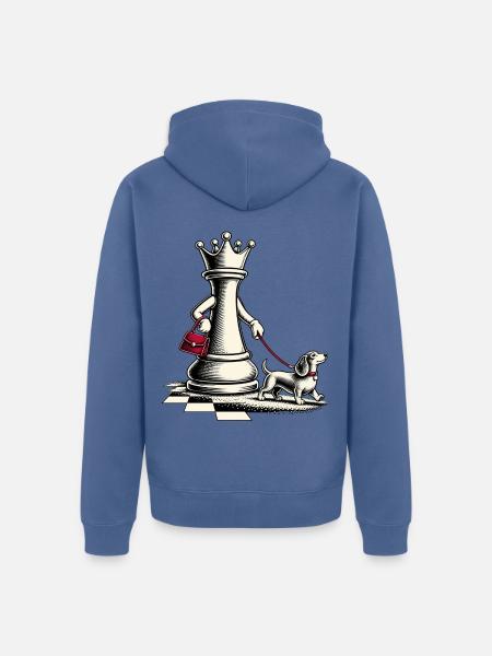 Schachdame mit Hund beim Spaziergang - Unisex Premium Bio Zip Hoodie - Taubenblau