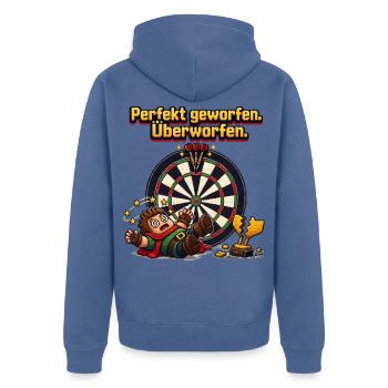 Perfekt geworfen Überworfen - Unisex Premium Bio Zip Hoodie - Taubenblau - Hinten - Nico (187cm)