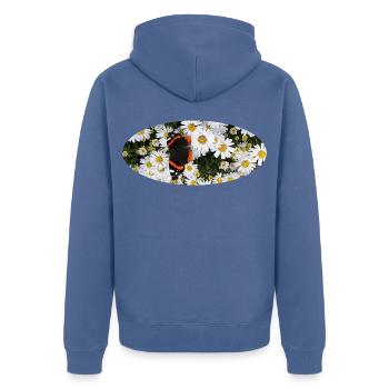 Red Admiral Butterfly auf Asters - Unisex Premium Bio Zip Hoodie - Taubenblau - Hinten - Nico (187cm)