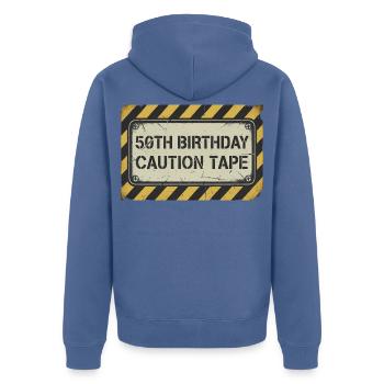 50th Birthday Caution Tape - Unisex Premium Bio Zip Hoodie - Taubenblau - Hinten - Nico (187cm)
