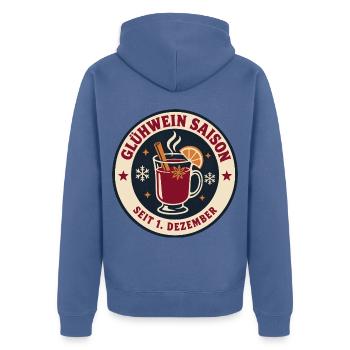 Glühwein Saison Weihnachtsmarkt Retro Badge - Unisex Premium Bio Zip Hoodie - Taubenblau - Hinten - Nico (187cm)