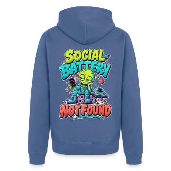  Social Battery Not Found Außerirdischer - Unisex Premium Bio Zip Hoodie - Taubenblau - Hinten - Nico (187cm)
