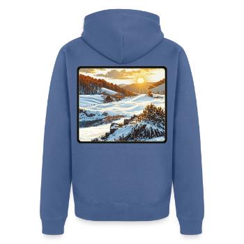 Wintersonnenaufgang in den Bergen - Unisex Premium Bio Zip Hoodie - Taubenblau - Hinten - Nico (187cm)