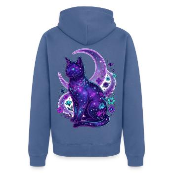 Galaktische Mondkatze - Unisex Premium Bio Zip Hoodie - Taubenblau - Hinten - Nico (187cm)