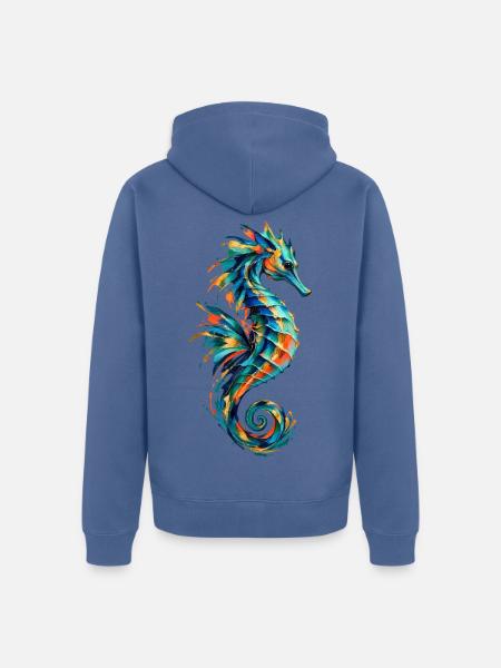 Türkis-Seepferdchen - Unisex Premium Bio Zip Hoodie - Taubenblau