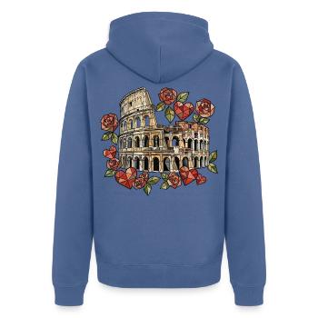 Kolosseum und geometrische Rosen - Unisex Premium Bio Zip Hoodie - Taubenblau - Hinten - Nico (187cm)