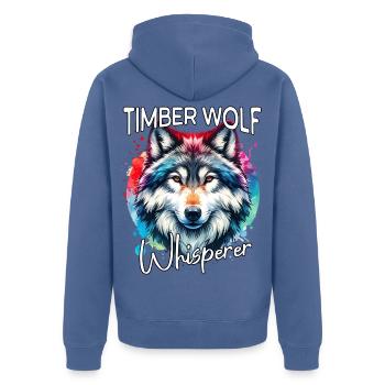 Grauwolf Flüsterer - Unisex Premium Bio Zip Hoodie - Taubenblau - Hinten - Nico (187cm)