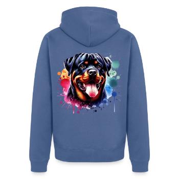 Rottweiler Motiv - Unisex Premium Bio Zip Hoodie - Taubenblau - Hinten - Nico (187cm)