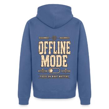 Offline Mode – Digital Detox Vintage Western - Unisex Premium Bio Zip Hoodie - Taubenblau - Hinten - Nico (187cm)