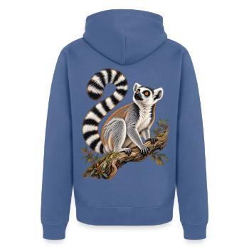 Katta im Geäst - Unisex Premium Bio Zip Hoodie - Taubenblau - Hinten - Nico (187cm)