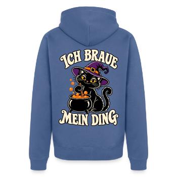 Ich braue mein Ding Katze - Unisex Premium Bio Zip Hoodie - Taubenblau - Hinten - Nico (187cm)