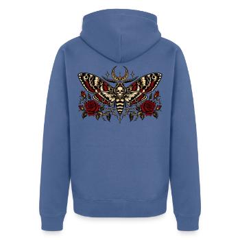 Totenkopfschwärmer Gothic Motte - Unisex Premium Bio Zip Hoodie - Taubenblau - Hinten - Nico (187cm)