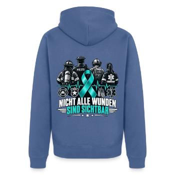 Nicht alle Wunden sind sichtbar – PTBS Polizei - Unisex Premium Bio Zip Hoodie - Taubenblau - Hinten - Nico (187cm)