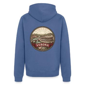 Verona Italien Reiseabzeichen Souvenir der römischen Arena - Unisex Premium Bio Zip Hoodie - Taubenblau - Hinten - Nico (187cm)