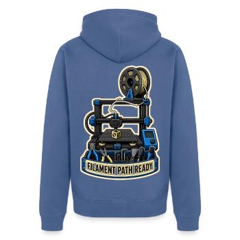 FILAMENT PATH READY - Unisex Premium Bio Zip Hoodie - Taubenblau - Hinten - Nico (187cm)