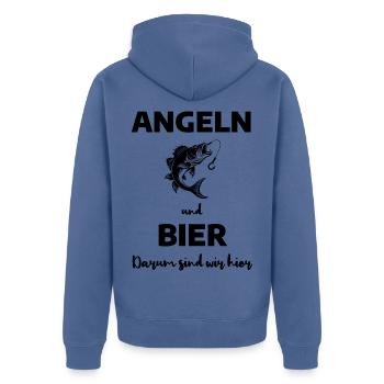 Angeln und Bier - Unisex Premium Bio Zip Hoodie - Taubenblau - Hinten - Nico (187cm)