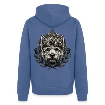 Steampunk-Hund mit Brille und keltischem Knoten - Unisex Premium Bio Zip Hoodie - Taubenblau - Hinten - Nico (187cm)