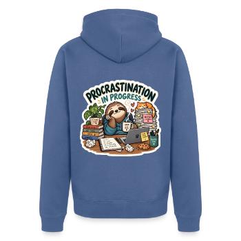 Prokrastination in Progress Cartoon - Unisex Premium Bio Zip Hoodie - Taubenblau - Hinten - Nico (187cm)