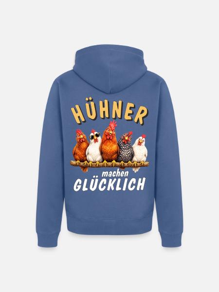 HÜHNER machen GLÜCKLICH - Unisex Premium Bio Zip Hoodie - Taubenblau