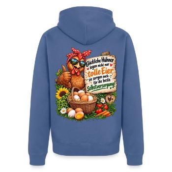 Hühner frische Eier und Selbstversorgung ist Glück - Unisex Premium Bio Zip Hoodie - Taubenblau - Hinten - Nico (187cm)