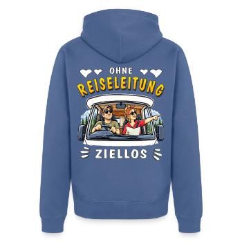 Camping Ohne Reiseleitung ziellos - Unisex Premium Bio Zip Hoodie - Taubenblau - Hinten - Nico (187cm)