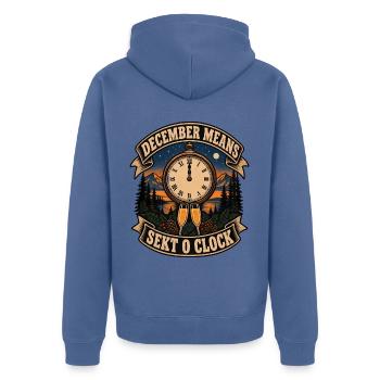 December Means Sekt O Clock Sekt Silvester - Unisex Premium Bio Zip Hoodie - Taubenblau - Hinten - Nico (187cm)