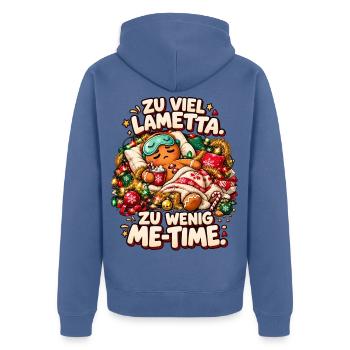 Zu viel Lametta, zu wenig Me-Time! Weihnachtsmotiv - Unisex Premium Bio Zip Hoodie - Taubenblau - Hinten - Nico (187cm)