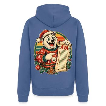 Christmas Eisbär Ava auf der Nice List - Unisex Premium Bio Zip Hoodie - Taubenblau - Hinten - Nico (187cm)