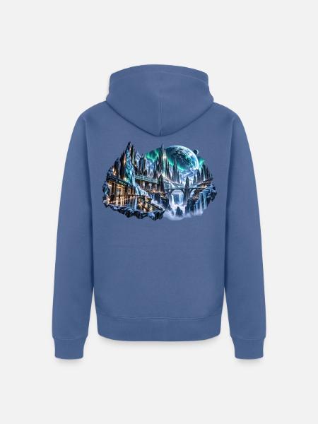 MELVIG – Eisstadt unter Nordlichtern - Unisex Premium Bio Zip Hoodie - Taubenblau