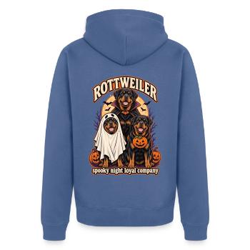 Spooky Night Loyal Company – Rottweiler Halloween - Unisex Premium Bio Zip Hoodie - Taubenblau - Hinten - Nico (187cm)