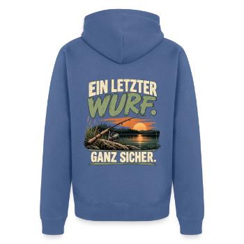 Ein letzter Wurf – Lustiger Angler Spruch - Unisex Premium Bio Zip Hoodie - Taubenblau - Hinten - Nico (187cm)