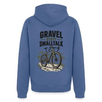 Gravel statt Smalltalk - Unisex Premium Bio Zip Hoodie - Taubenblau - Hinten - Nico (187cm)
