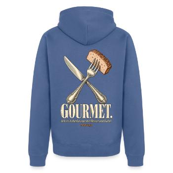 Gourmet Leberkas mit Messer und Gabel - Unisex Premium Bio Zip Hoodie - Taubenblau - Hinten - Nico (187cm)