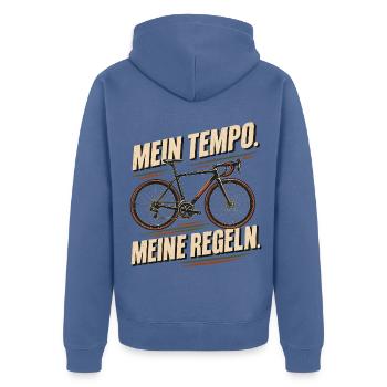 Mein Tempo, Meine Regeln Fahrrad - Unisex Premium Bio Zip Hoodie - Taubenblau - Hinten - Nico (187cm)