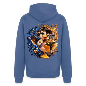 BeatPinguin Groove - Unisex Premium Bio Zip Hoodie - Taubenblau - Hinten - Nico (187cm)