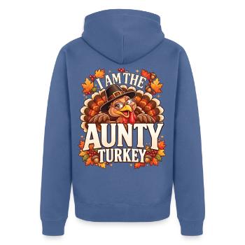 Tante Truthahn Thanksgiving-lustiges Familienessen der Tante - Unisex Premium Bio Zip Hoodie - Taubenblau - Hinten - Nico (187cm)