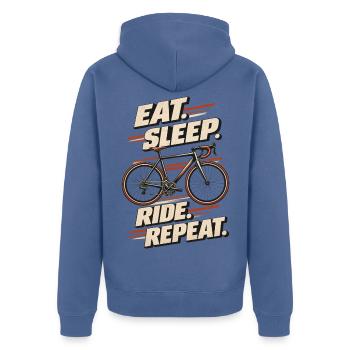 Eat Sleep Ride Repeat - Unisex Premium Bio Zip Hoodie - Taubenblau - Hinten - Nico (187cm)