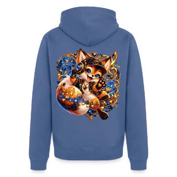 Fuchs DJ Neon Herz Groove - Unisex Premium Bio Zip Hoodie - Taubenblau - Hinten - Nico (187cm)