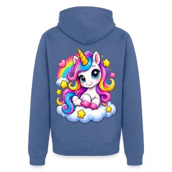 Regenbogen Unicorn auf Wolke - Unisex Premium Bio Zip Hoodie - Taubenblau - Hinten - Nico (187cm)