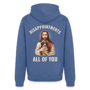 Disappointments Jesus mit Berner Sennenhund - Unisex Premium Bio Zip Hoodie - Taubenblau - Hinten - Nico (187cm)