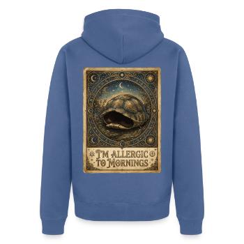 I'm Allergic To Mornings Turtle - Unisex Premium Bio Zip Hoodie - Taubenblau - Hinten - Nico (187cm)