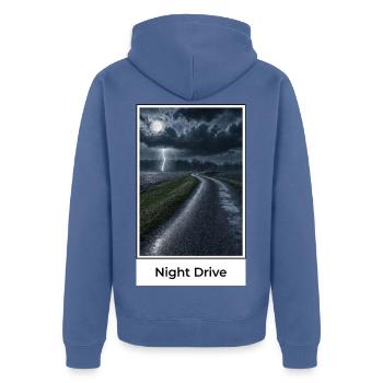Nachtfahrt durch Gewitter - Unisex Premium Bio Zip Hoodie - Taubenblau - Hinten - Nico (187cm)