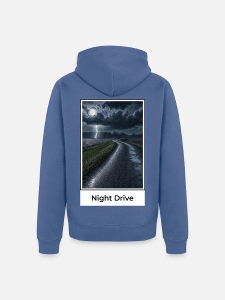 Nachtfahrt durch Gewitter - Unisex Premium Bio Zip Hoodie - Taubenblau