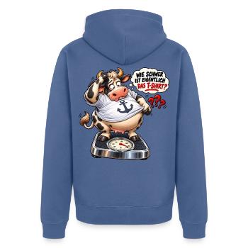 WIE SCHWER IST EIGENTLICH DAS T-SCHIRT  - Unisex Premium Bio Zip Hoodie - Taubenblau - Hinten - Nico (187cm)