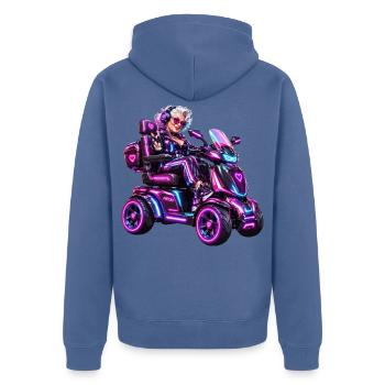 Cyberpunk & Zukunfts-Sci-Fi-Mobilroller - Unisex Premium Bio Zip Hoodie - Taubenblau - Hinten - Nico (187cm)
