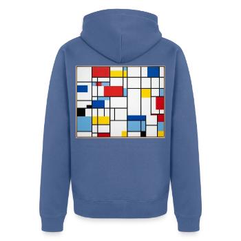 Mondrian Lines Primärfarbenspiel - Unisex Premium Bio Zip Hoodie - Taubenblau - Hinten - Nico (187cm)