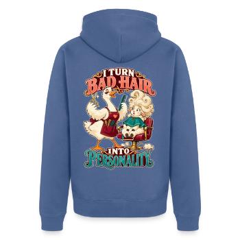  Friseurin I Turn Bad Hair Into Personality - Unisex Premium Bio Zip Hoodie - Taubenblau - Hinten - Nico (187cm)