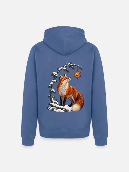 Winterfuchs unter der Sternlaterne - Unisex Premium Bio Zip Hoodie - Taubenblau