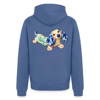 Piesek_SpokoLoko - Unisex Premium Bio Zip Hoodie - Taubenblau - Hinten - Nico (187cm)