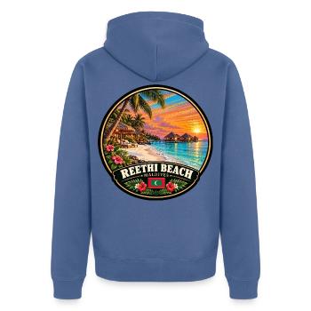 Reethi Beach Malediven Strand Meer Sunset - Unisex Premium Bio Zip Hoodie - Taubenblau - Hinten - Nico (187cm)